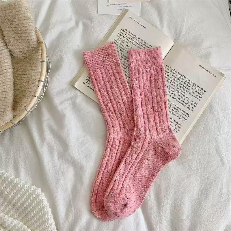 Female Autumn and Winter Thickened Warm Lovely Pink Moon Floor Sleep Tube Cotton Socks