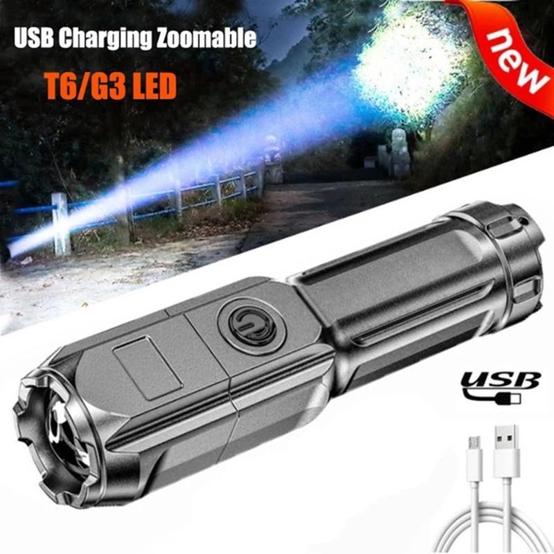 Torce LED portatili Torcia USB ultra luminosa Modalità luce da campeggio Impermeabile Zoomabile Usa 18650 Batteria Attrezzi da esterno