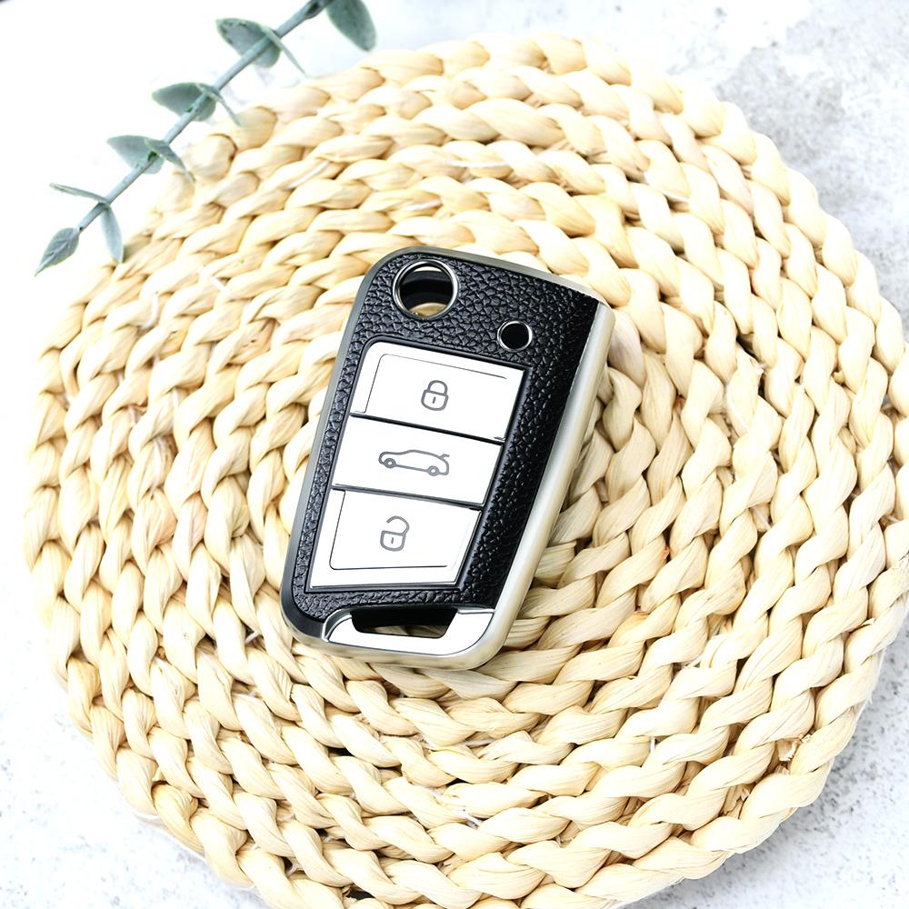 

Чехол для автомобильного ключа из ТПУ кожи с 3 кнопками для Volkswagen VW Tiguan SEAT Golf 7 ALLTRACK MK7 Ateca Leon FR 2 Ibiza Skoda Octavia серебряный