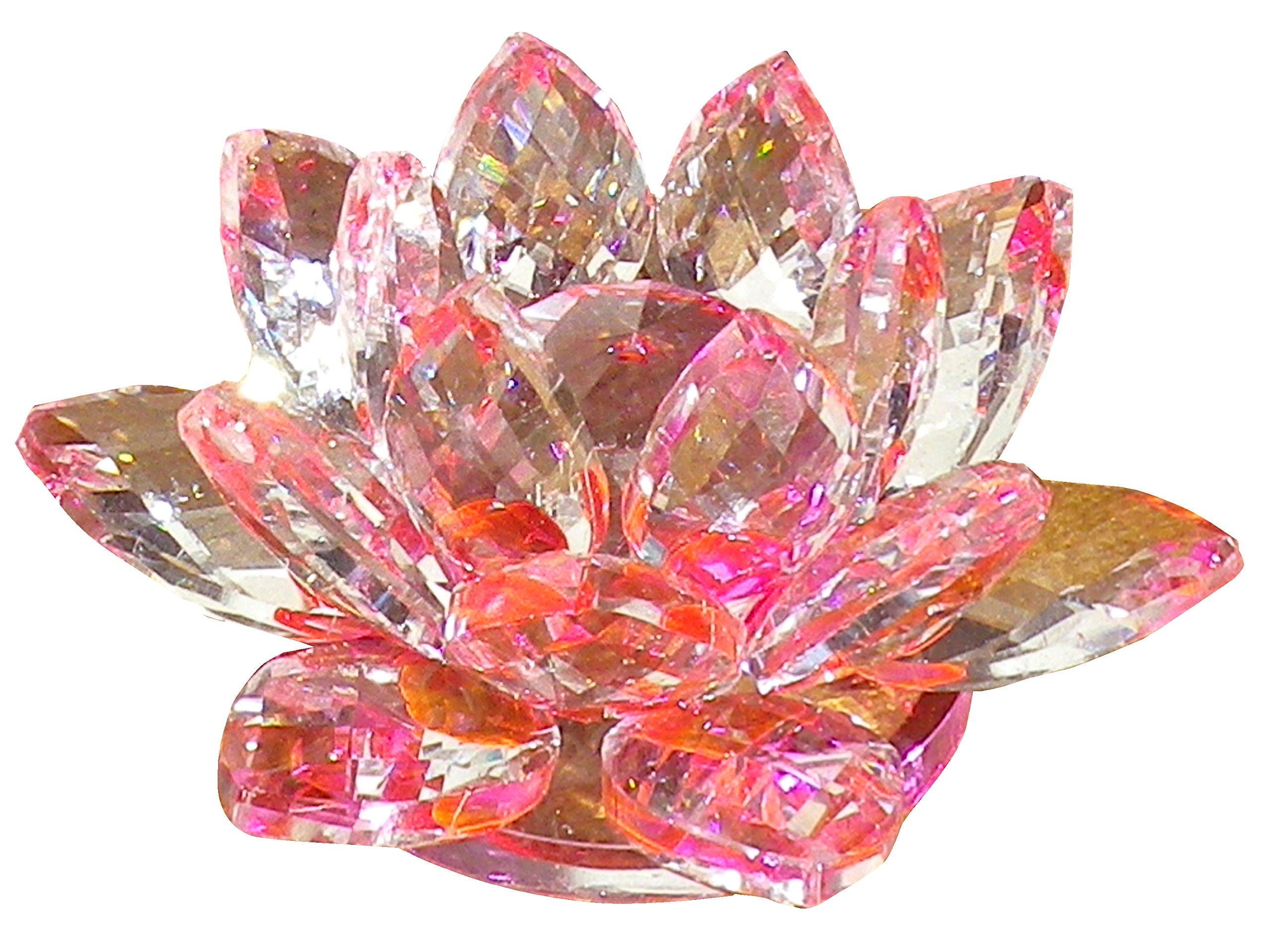 

Crystal Glass Colorful Lotus Feng Shui Suncatcher for Good Luck [KKD] Ornament, Flower, (6cm, Pink) розовый