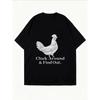 Weißes Oversized-T-Shirt mit Hühner-Grafik und Text Check Around And Find Out für Freizeitkleidung
