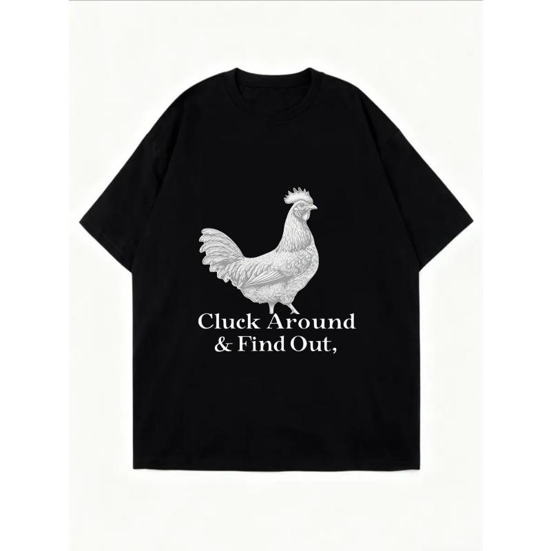 Weißes Oversized-T-Shirt mit Hühner-Grafik und Text Check Around And Find Out für Freizeitkleidung