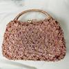 WHTUOHENG Luxury Top-Handle Crystal Evening Bag Blue Rhinestone Flower Handbag Diamond Silver Purse Women's Party Stone Clutch