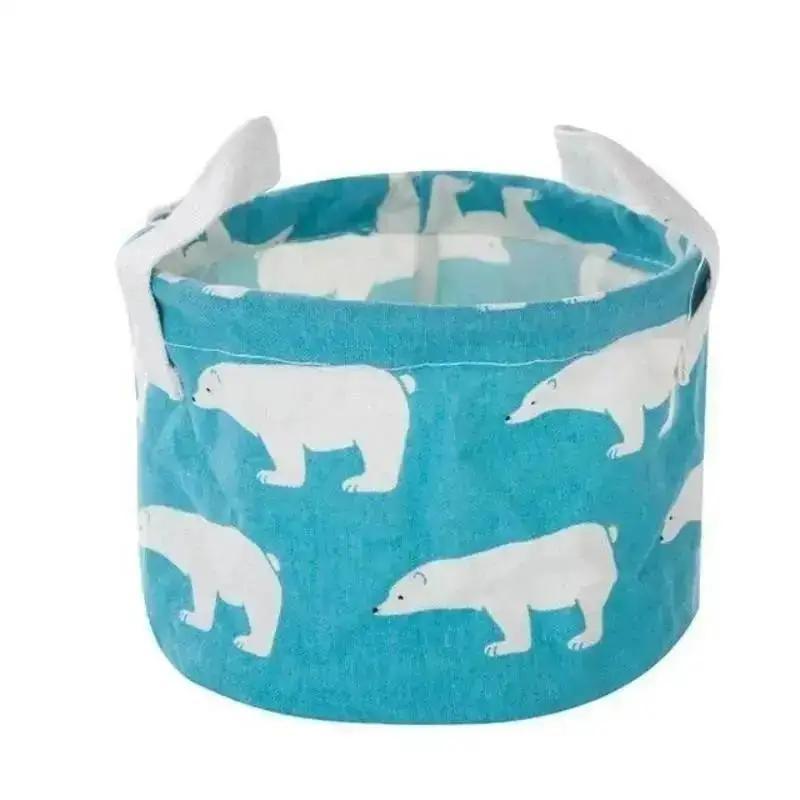Household Fashion Cartoon Circular Cotton Linen Desktop Storage Box Sundry Storage Stationery Cosmetics Storage Basket Container