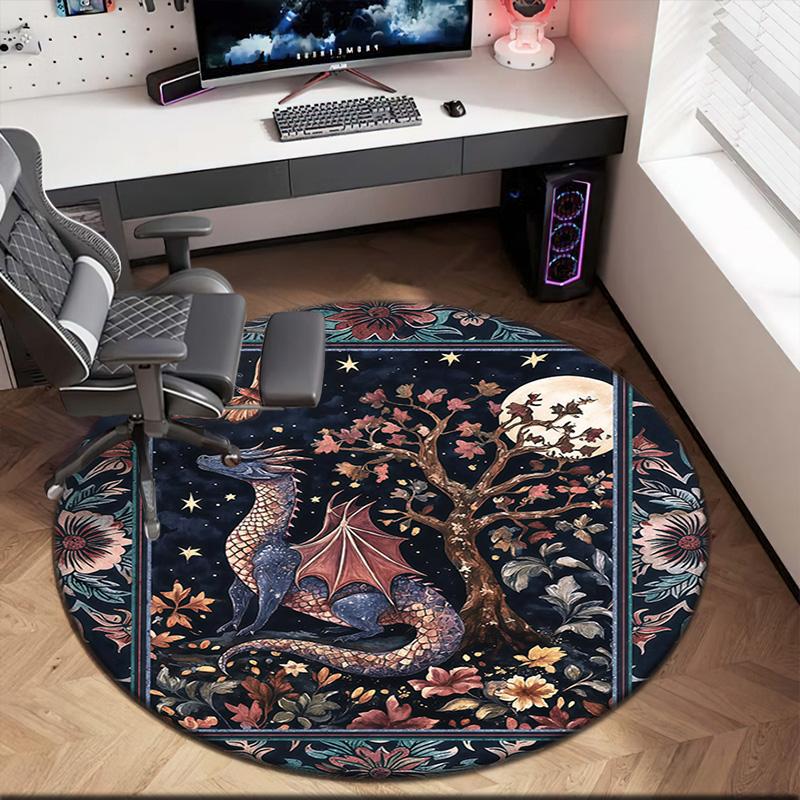 1pc Medieval Gothic Fantasy Dragon Round Carpet Painted Printed Circular Carpet, Home Door Mat, Outdoor Travel Protection Carpet