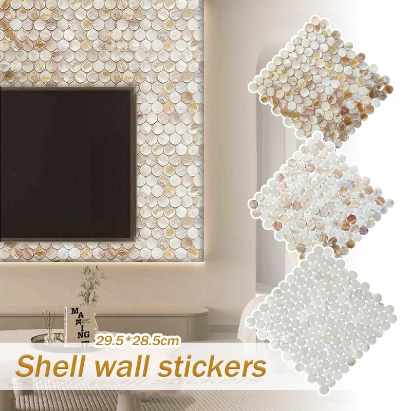 1 Stück Natürliche Muschel Mosaik Runde Fliese Hintergrund Wandaufkleber Küchen Tapete Fliese Badezimmer Hintergrund Dusche Dekorativer Aufkleber