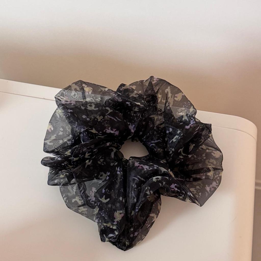 Korean Style Large Floral Organza Scrunchie for Women & Girls - Spring/Summer High-End Hair Tie