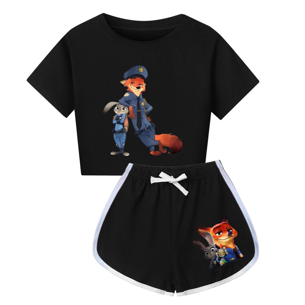 Kids Summer Sport T-Shirt And Shorts 2 Piece Outfit Tracksuit Set Short Sleeve Print Crop Tops With Clothing Set