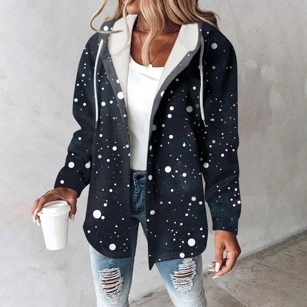 Mikiny pro ženy Zimní zateplená mikina Bunda se stahovací šňůrkou a potiskem s kapucí