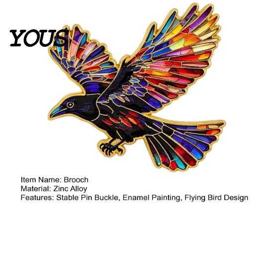 Hat Decoration Pin Brooch with Safety Buckle, Enamel Painting Flying Bird Design Lapel Crow And Pin, Zinc Alloy Metal Base Badge for Coats Shirts