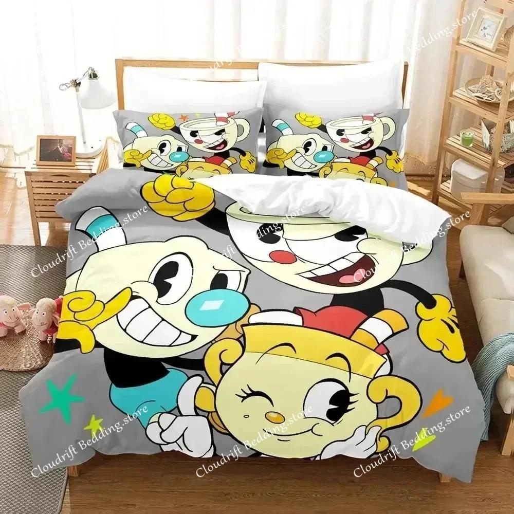 Cartoon Mugman Cuphead Bedding Set Polyester Quilt Cover Pillowcase Comforter King Queen Size Boys Adult Duvet Cover Bed Set