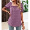 Women Summer Square Collar Short Sleeve Blouses Solid Loose Elegant Shirts Casual Streetwear Tunic Tops 2025