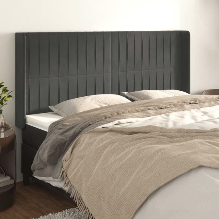 VidaXL Tête de lit avec oreilles Gris foncé 183x16x118-128 cm Velours3119879