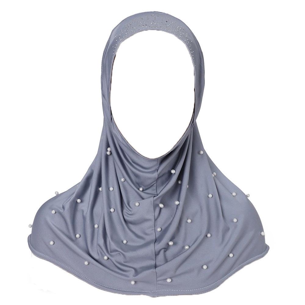 Women Pearl Decorated Hijab Scarf Shimmer Edge Shawl Women Soft Premium Jersey Hijab Turban Islam Solid Color Headscarf