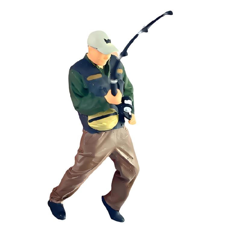 Artistic 1/64 Scale Miniature Fishing Figure Resin Attractive Mini Fishing Scene Resin Ornament for Decorative Use Gift