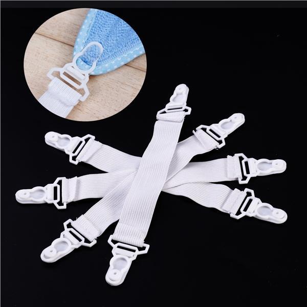 White IMIKEYA 4pcs Garter Style Elastic Bed Sheet Grippers Garter Fastener Straps with Rubber Button Hook & Clasp White IMIKEYA 4pcs Garter Style Elastic Bed Sheet Grippers Garter Fastener Straps with Rubber Button Hook & Clasp