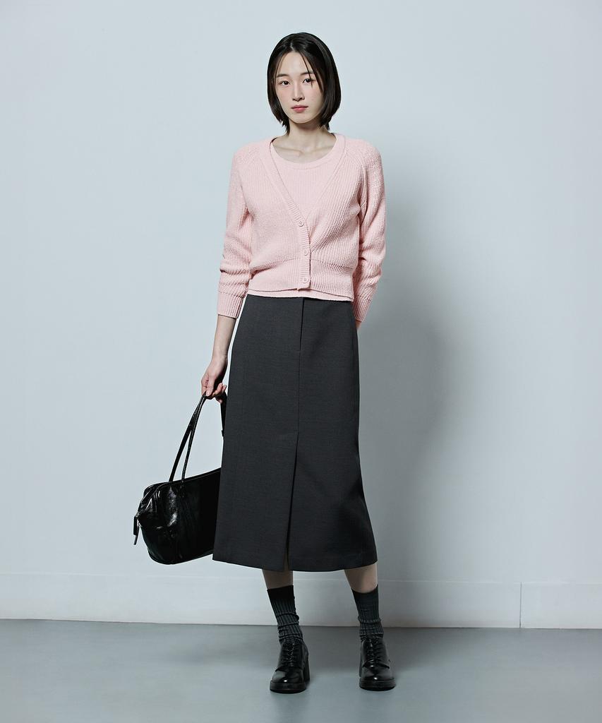 Mind Bridge Woman [Couture] H-Line Belted Slit Skirt - 2 Colors