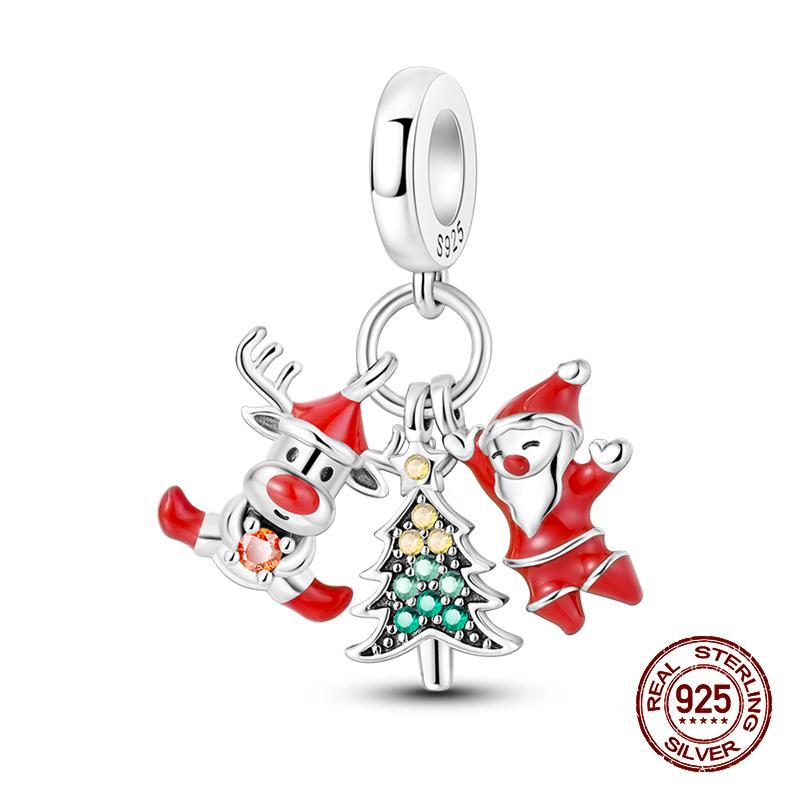 Winter Charms Copper Elk Bear Santa Claus Charms Beads Fit Original Bracelets For Women Diy Festival Jewelry Gifts