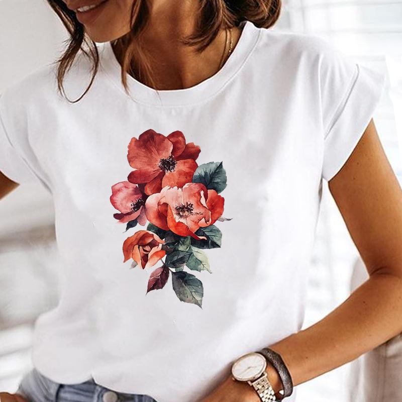 T-shirt Mode Été Haut Femme Manches Courtes Pissenlit Tendance Style Mignon Impression Mignonne T-shirt Dame Vêtement Féminin T-shirt Graphique Décontracté