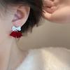 Festive red velvet bow stud earrings women's earrings temperament sweet flower long fringed earrings earrings autumn and winter
