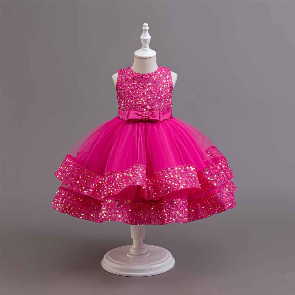 Rotes Pailletten-Prinzessinnenkleid für Mädchen - Geburtstags-, Bankett- & Bühnenoutfit