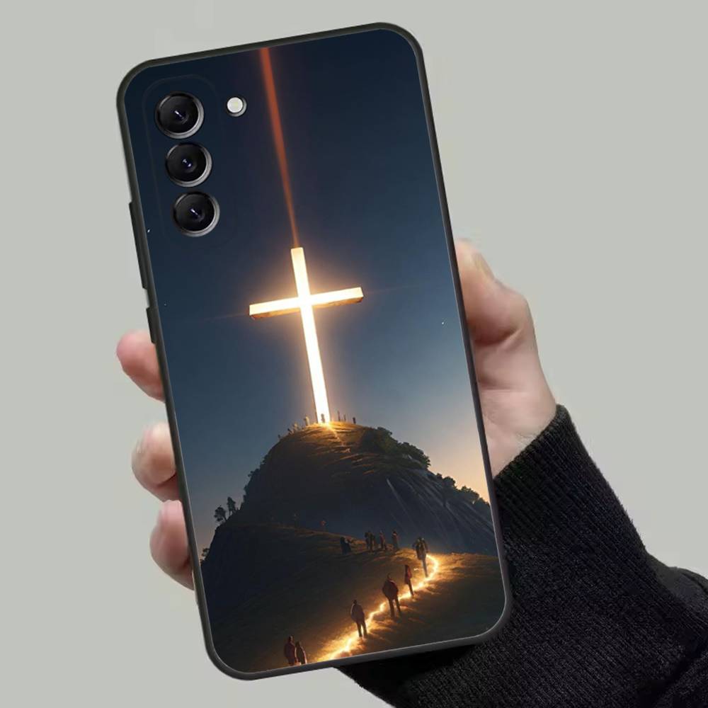 Křesťanský kříž Christ Pouzdro na telefon Pro Samsung Galaxy A13,A21s,A22,A31,A32,A52,A53,A71,A80,Měkký černý kryt