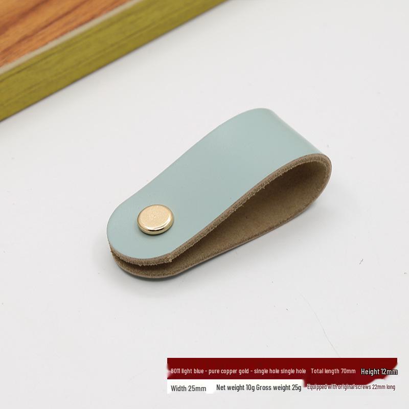 Leather Handle for Cabinet Door and Drawer - Single Hole, Pure Copper Accents