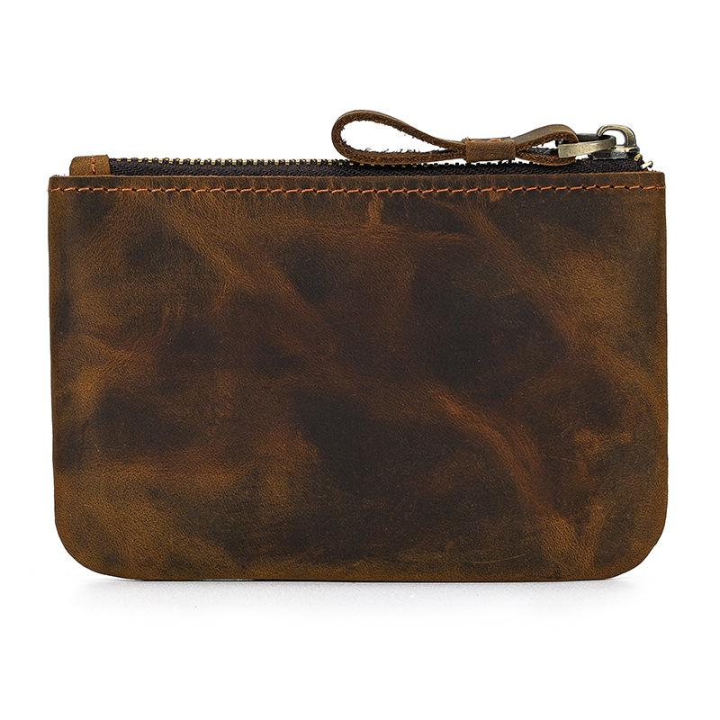 Men'S Crazy Horse Leather Change Bag Simple And Small Card Bag First Layer Cowhide Zipper Small Money Bag 9208