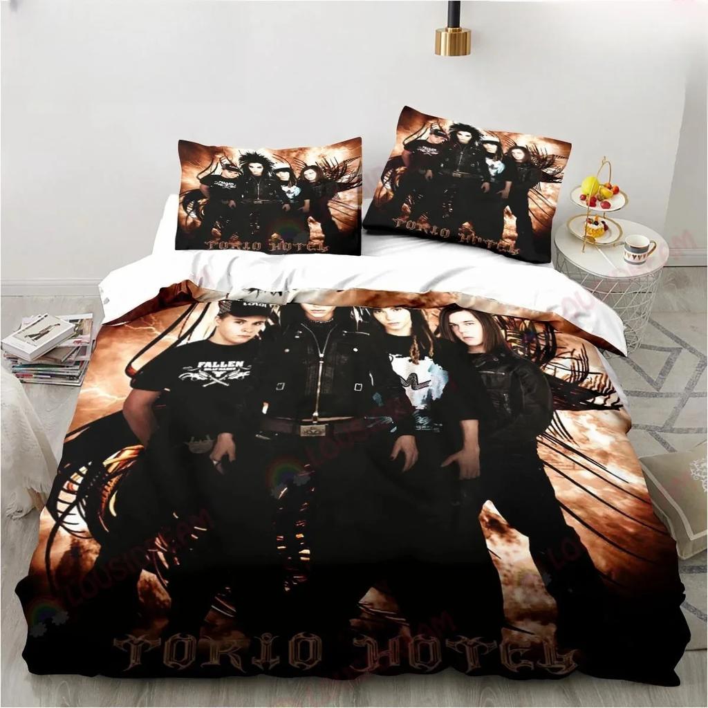 3D-Druck Tokio Hotel Bettwäsche-Set Weiche Bettdecke mit 1/2 Kissenbezügen für Kinder Erwachsene Musikband Bagger Bettbezug