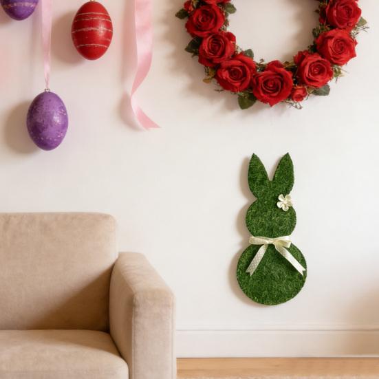 Easter Bunny Door Sign Wooden Welcome Bunny Sign with Bow Farmhouse Hanging Rabbit Wreath for Front Door Porch Wall Home Indoor Outdoor Decor