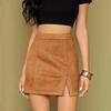 Women's High Waist Faux Suede Side Split Short  Skirt