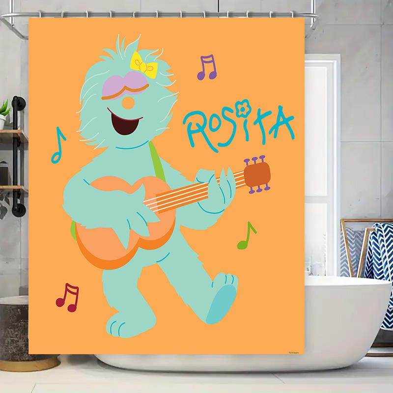 

Blue Unicorn Musical Shower Curtain Kids Bathroom Decor Fun Guitar Print Orange Background With Music Notes Perfect Gift For Chi W60H190(CM)-1 Pcs