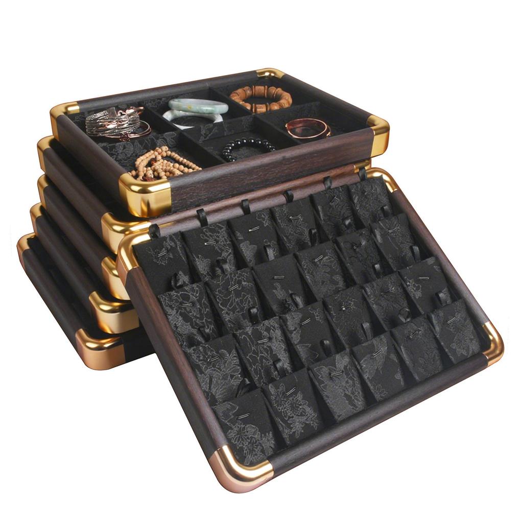 Rounded-edge Jacquard Storage Tray with Wood Texture, Viewing Plate for Jadeite, Gems and Assorted Ornaments