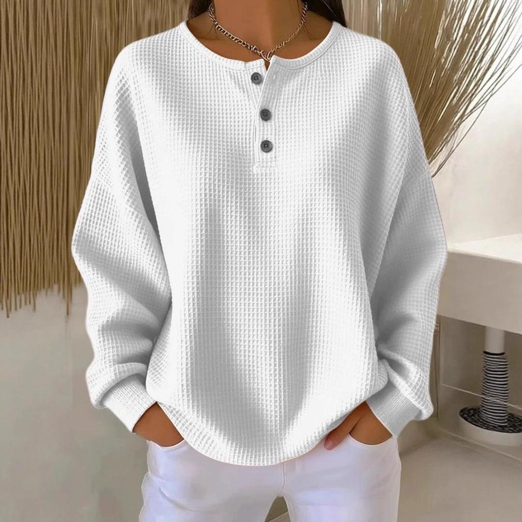 Dámský svetr s kulatým výstřihem, vaflový úplet, jednobarevný, podzim/zima 2025