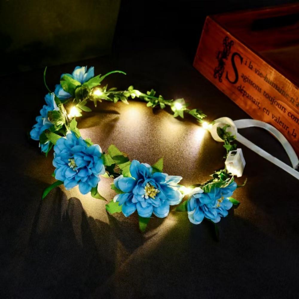 LED Flower Wreath Headband Light Up Peony Flower Crown Hairband Shining Headwear For Wedding Party Beach Hair Accessories