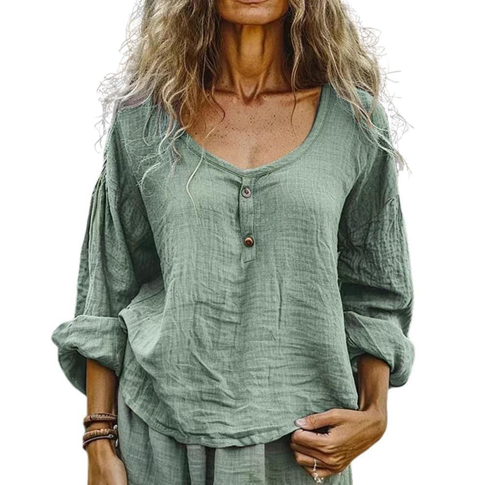 

Women s Vintage-Style Loose-Fit Casual Cotton-Linen Long-Sleeve Top 3XL
