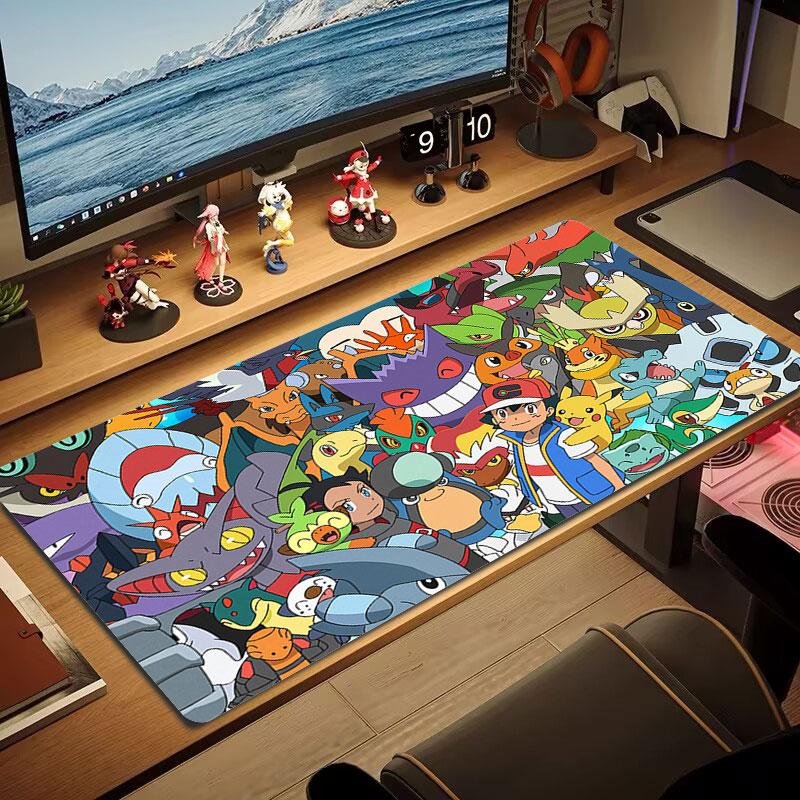 Cartoon Pokemon Mouse Pad, Large Gaming Desk Mat, Non-slip XXL Mousepad for Laptop & Tablet, Mini PC Playmat with Stitched Edges