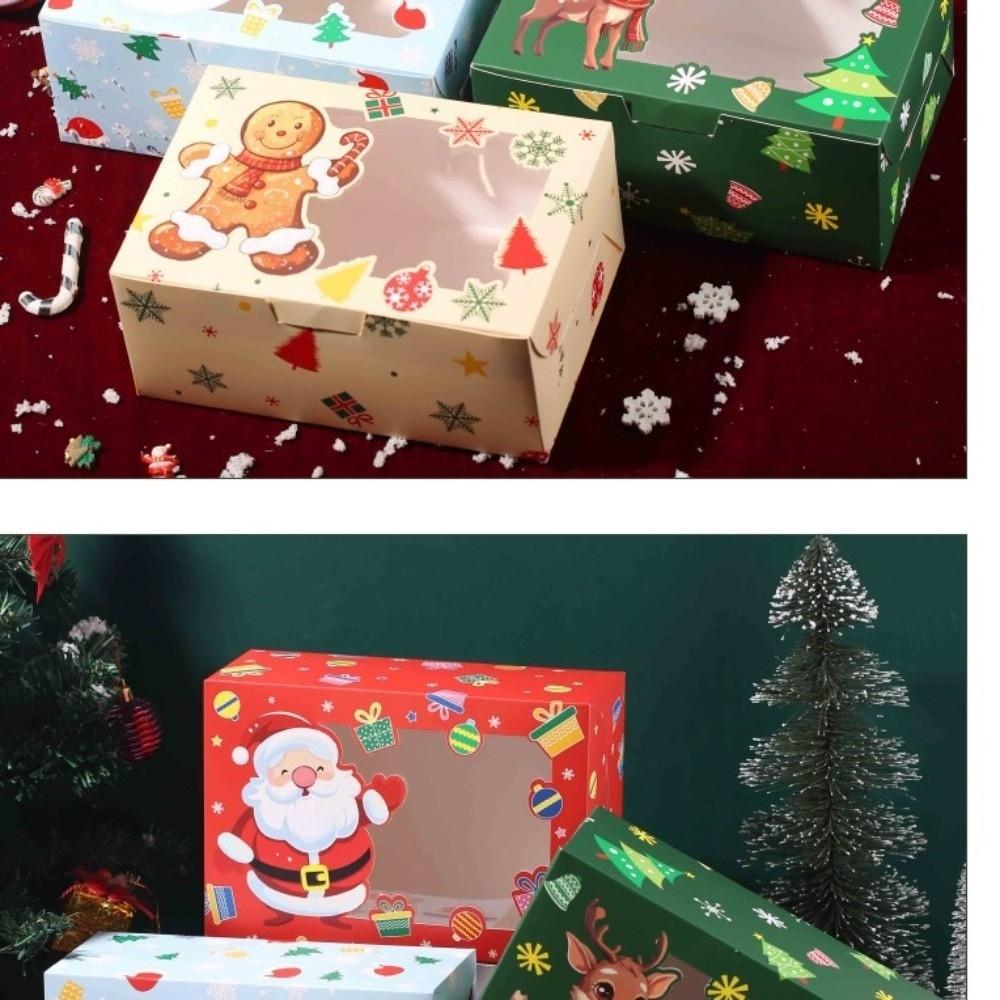 4pcs With Window Christmas Gift Boxes Gingerbread Theme Treat Boxes Bakery Boxes  Xmas Party