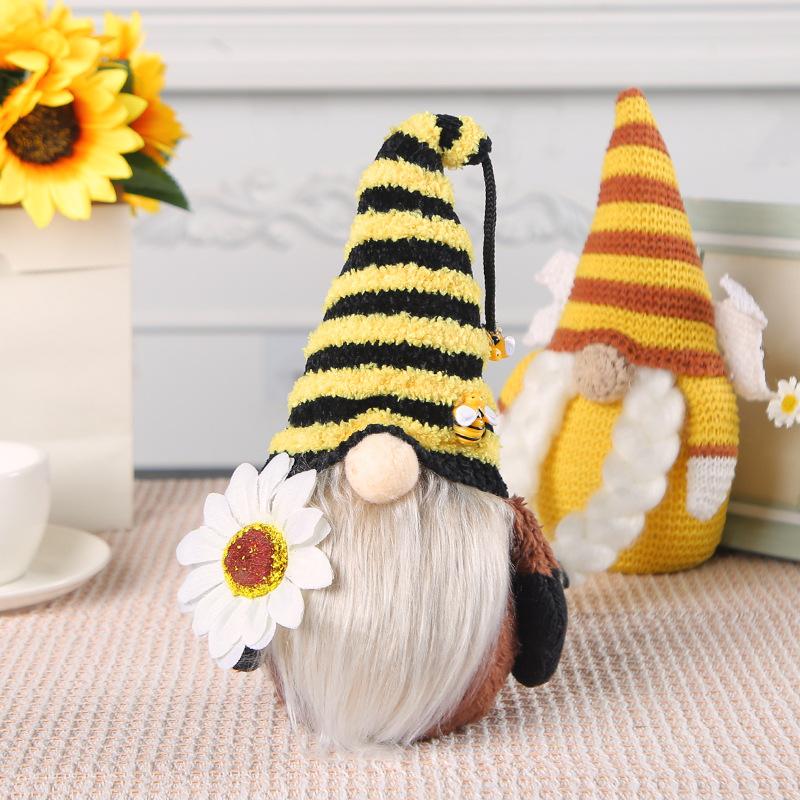 Sunflower Faceless Doll Ornament Bee Festival Knitted Plush Doll Decoration Cute Dwarf Home Fun Decoration Supplies Props New