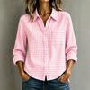 1116 Spring and Summer European and American Women's Long Sleeve Plaid Casual Loose Lapel Shirt Women's Top