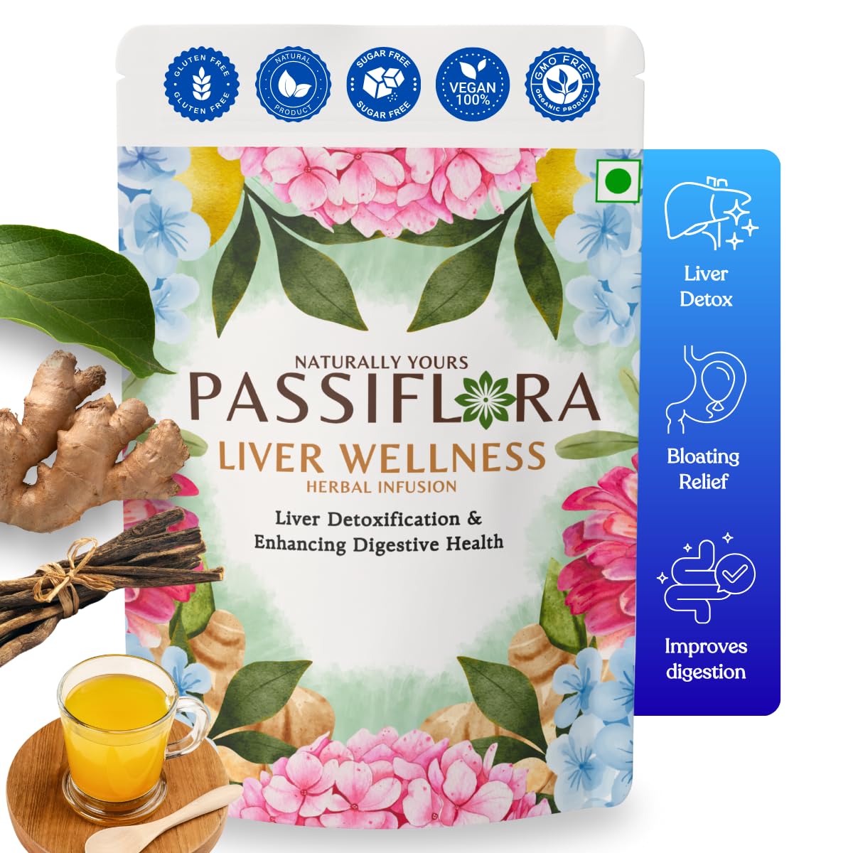 

Passiflora Liver Wellness Herbal Tea Blend | 100% Natural Detox Tea Blend for Liver Cleanse, Gut Health & Digestion | Ginger, Milk Thistle,