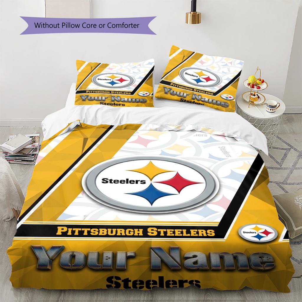 Naam Op Maat Pittsburgh Steelers Patroon Beddengoed Set Dekbedovertrek Kussensloop Huisdecoratie Cadeau (1 dekbedovertrek + 2 kussenslopen, zonder binnenkussen)