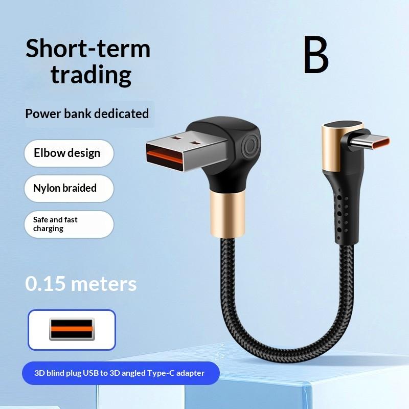 66W USB C Fast Charging Short Cable Braided Nylon 90 Degree Right Angle for Power Bank Outdoor
