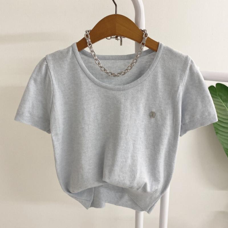 Honey J Unisex Round Short Sleeve Semi Crop Knit  5 Colors 