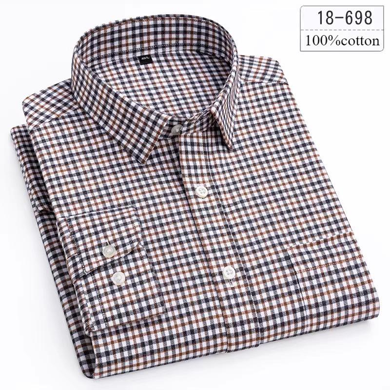 Luxury High-quality100%cotton Houndstooth Full Shirts for Men Slim Fit Casual Shirt Long-sleeve Plaid Soft Designer Clothes Ropa