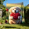 1pc Golden Retriever Roses Heart Outdoor Flannel Blanket, Cozy & Warm Soft Te Playful Design, Napping Camping,