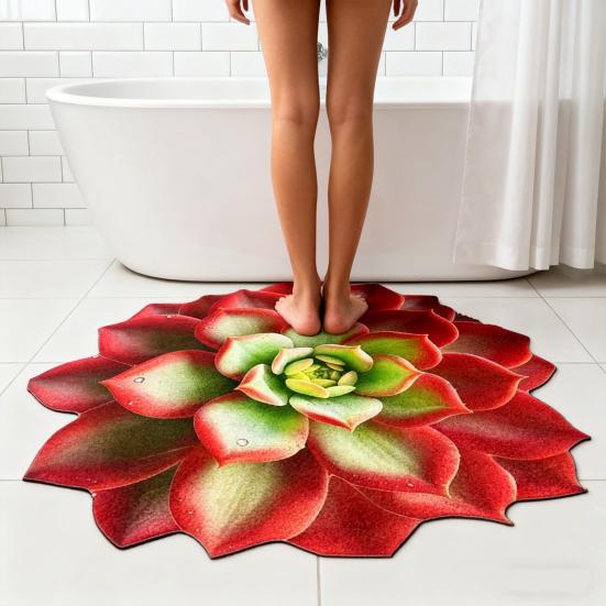 3D Flower Floor Mat Realistic Absorbent Flower Carpet Non-Slip Decorative Area Rug for Living Room Bathroom Kitchen Bedroom