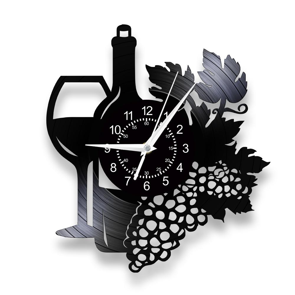 

Winery Vinyl Record Wall Clock Wine Chateau Decor for Home Bar Kitchen Wine Bottle Glass Grape Cluster Silent Quartz Wall Watch