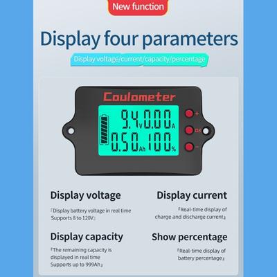 Single Screen Battery Coulomb Meter 8V To 120V Precise Amp Meter for Efficient Charging Management