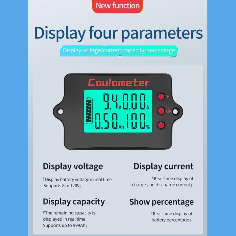 Battery Coulomb Counter Battery Charger Amp Meter Accurate Voltages Monitoring from 8V To 120V for Electric Vehicles
